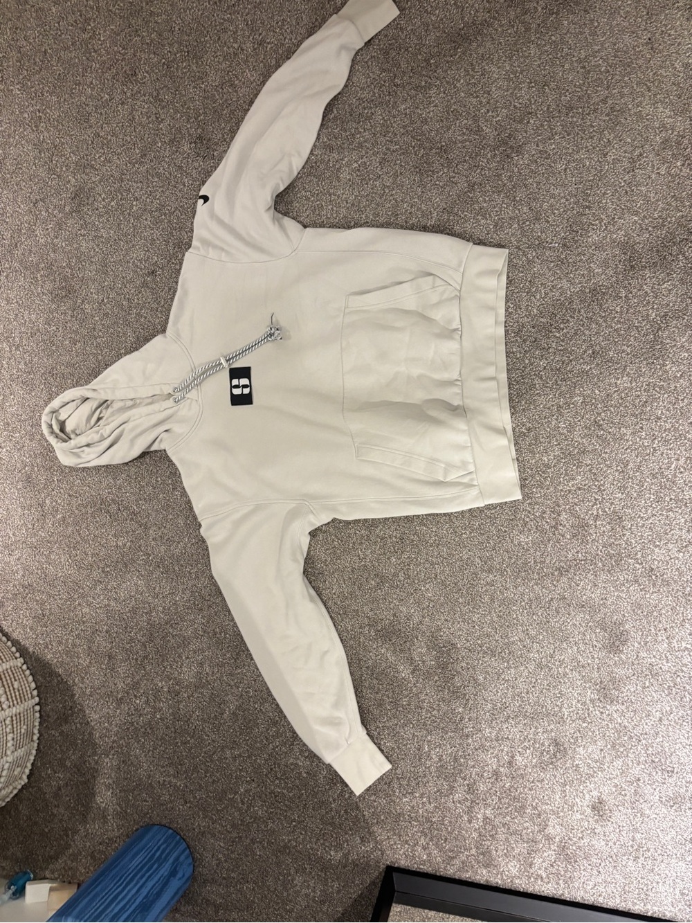 Nike Cream Cropped Cowl Neck Hoodie with Front Pocket